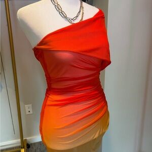 Mugler Fiery Red-Orange One-Shoulder Dress